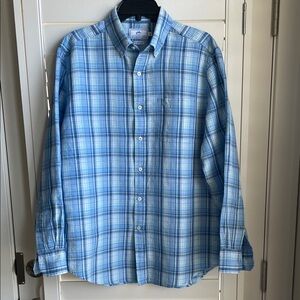 Southern Tide Blue plaid linen/cotton blend button down Casual Shirt